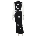 Floral Print High Neck Long Dress – Women's Elegant A-Line Maxi Dress