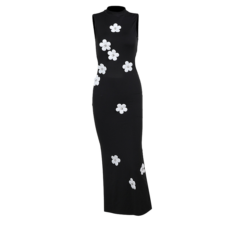 Floral Print High Neck Long Dress – Women's Elegant A-Line Maxi Dress