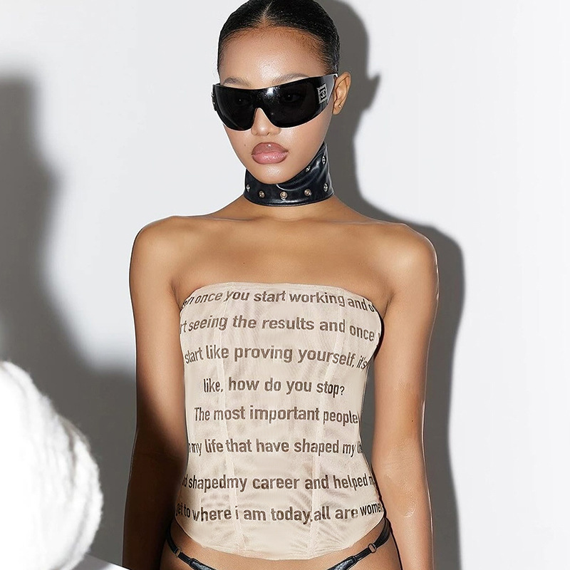 Letter Print Strapless Crop Top