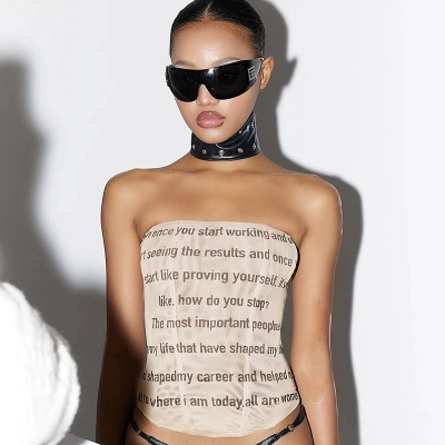 Letter Print Strapless Crop Top 02