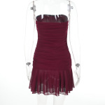 Deep V-Neck Mesh Tube Mini Dress