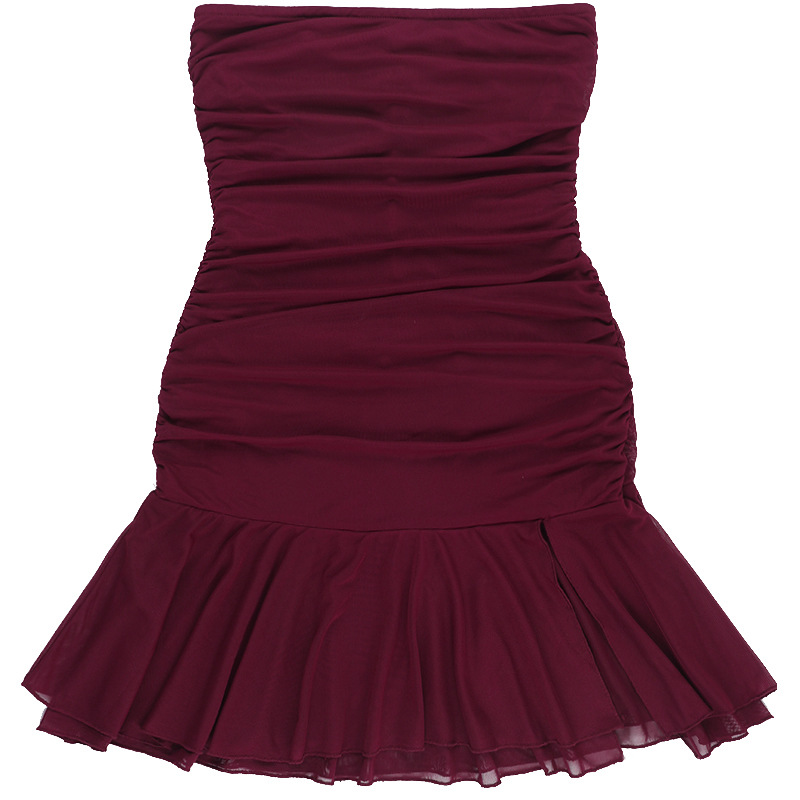 Deep V-Neck Mesh Tube Mini Dress