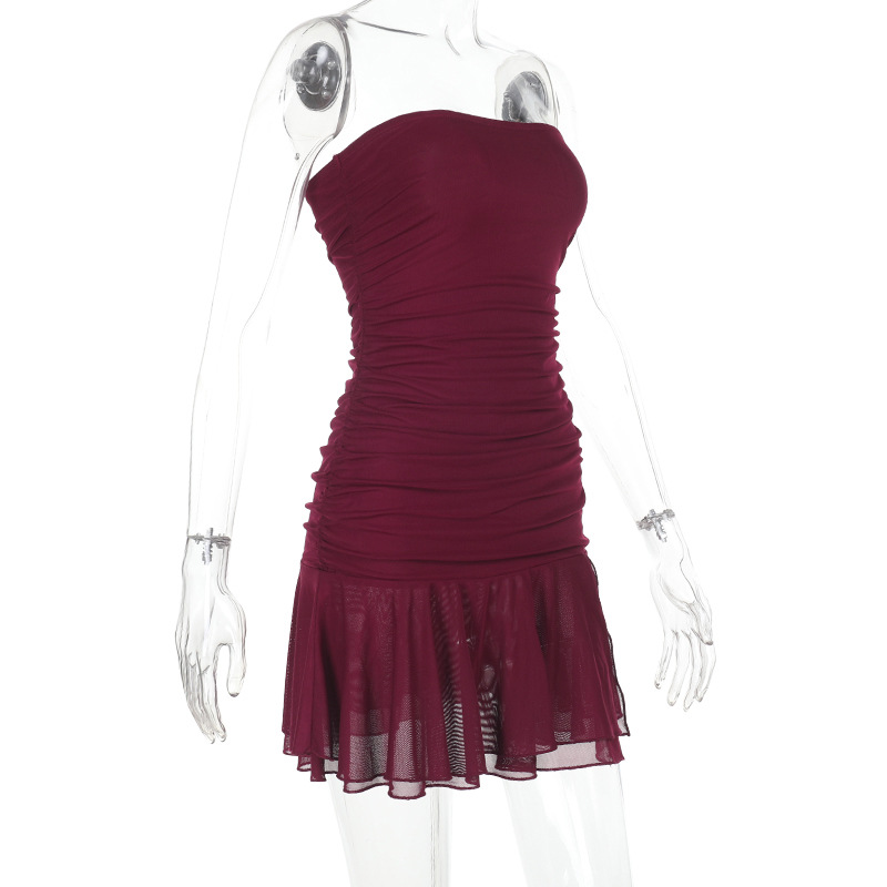 Deep V-Neck Mesh Tube Mini Dress