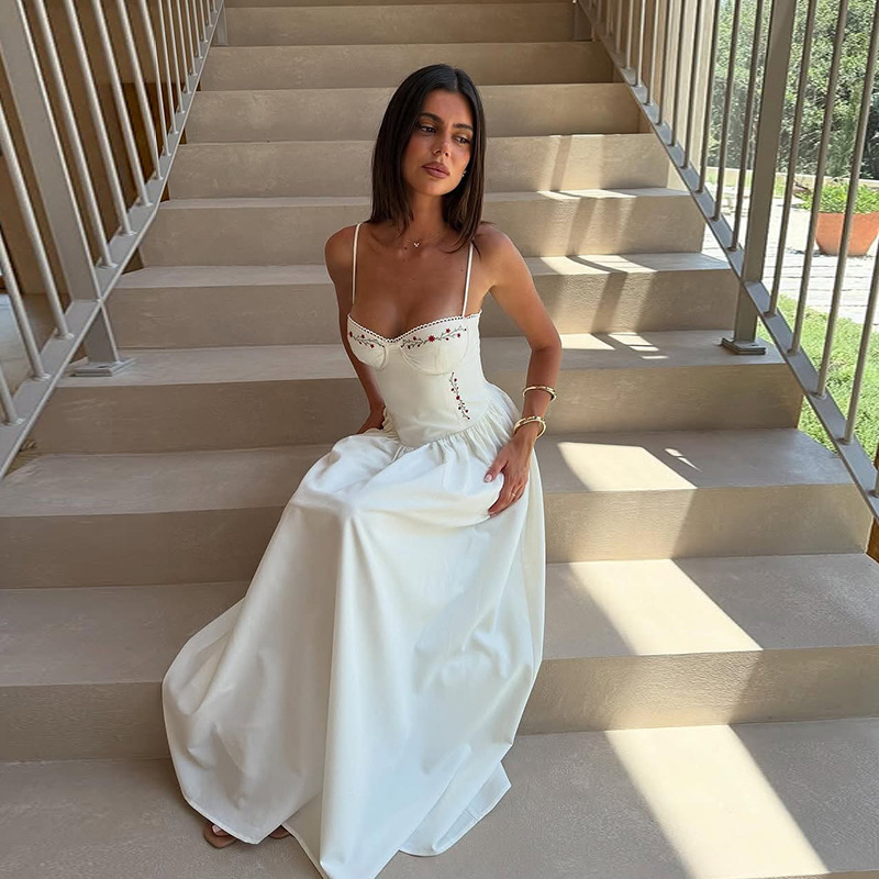 Waist-Cinched Strapless Long Dress