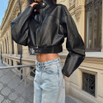 Women's Faux Leather Jacket 2025 Fall Winter New Short Biker Jacket