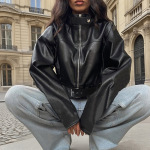 Women's Faux Leather Jacket 2025 Fall Winter New Short Biker Jacket
