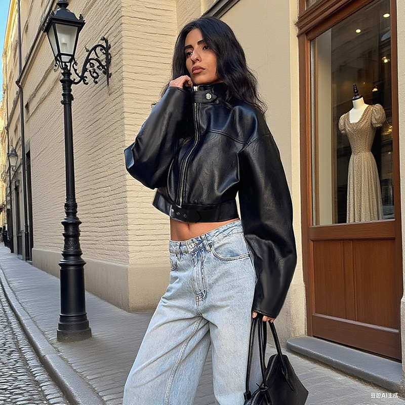 Women's Faux Leather Jacket 2025 Fall Winter New Short Biker Jacket