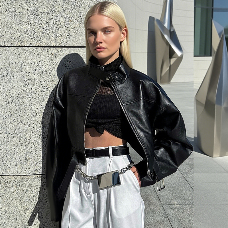 Women's Faux Leather Jacket 2025 Fall Winter New Short Biker Jacket