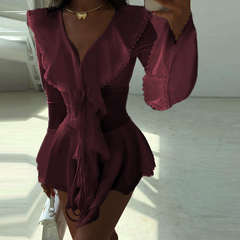 Women's Ruffle Long Sleeve Mini Dress Fall New Sexy Bodycon A-Line Dress