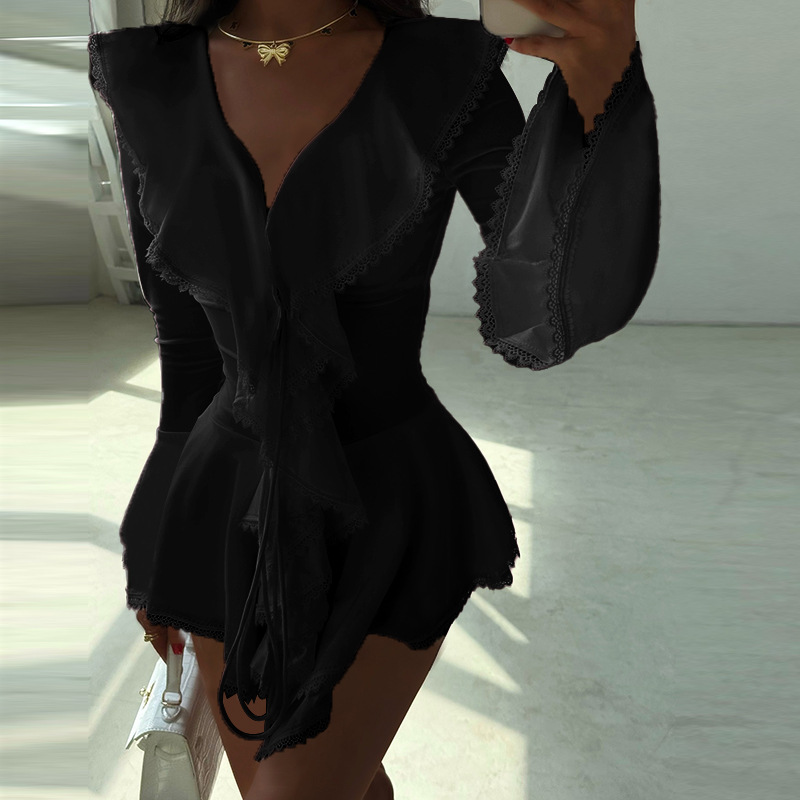 Women's Ruffle Long Sleeve Mini Dress Fall New Sexy Bodycon A-Line Dress