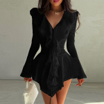 Women's Ruffle Long Sleeve Mini Dress Fall New Sexy Bodycon A-Line Dress