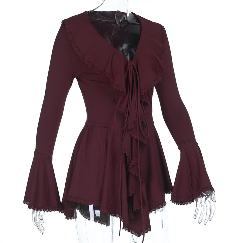 Women's Ruffle Long Sleeve Mini Dress Fall New Sexy Bodycon A-Line Dress