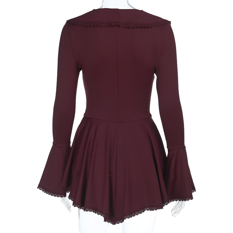 Women's Ruffle Long Sleeve Mini Dress Fall New Sexy Bodycon A-Line Dress