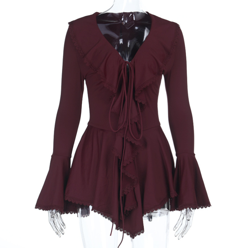 Women's Ruffle Long Sleeve Mini Dress Fall New Sexy Bodycon A-Line Dress