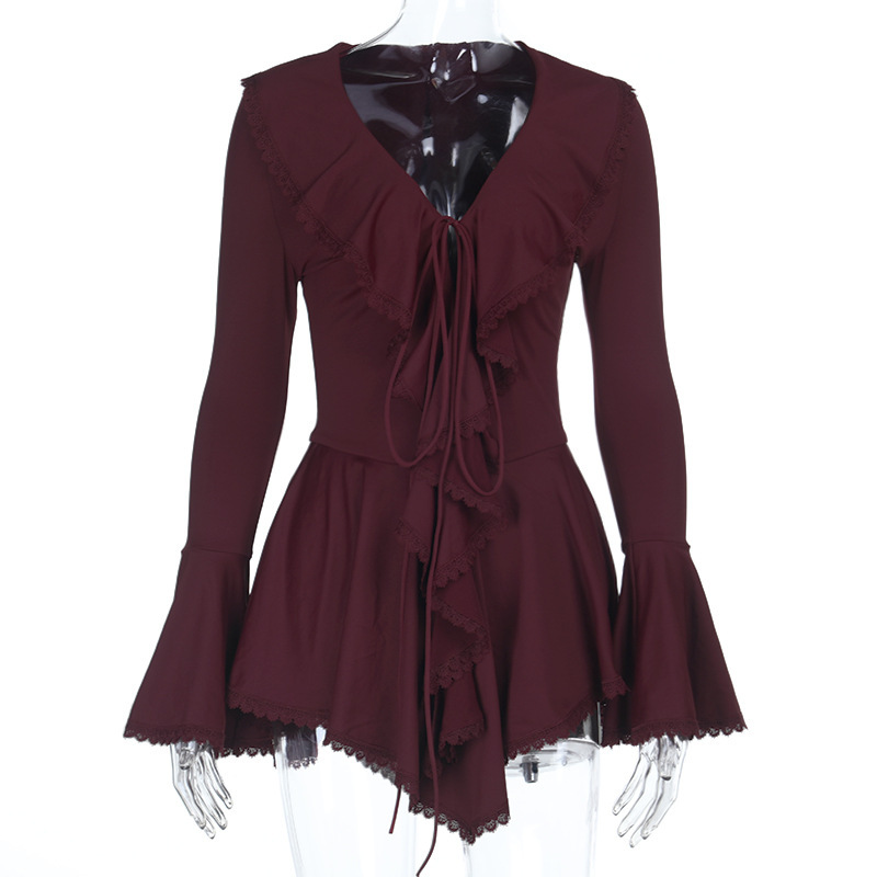 Women's Ruffle Long Sleeve Mini Dress Fall New Sexy Bodycon A-Line Dress