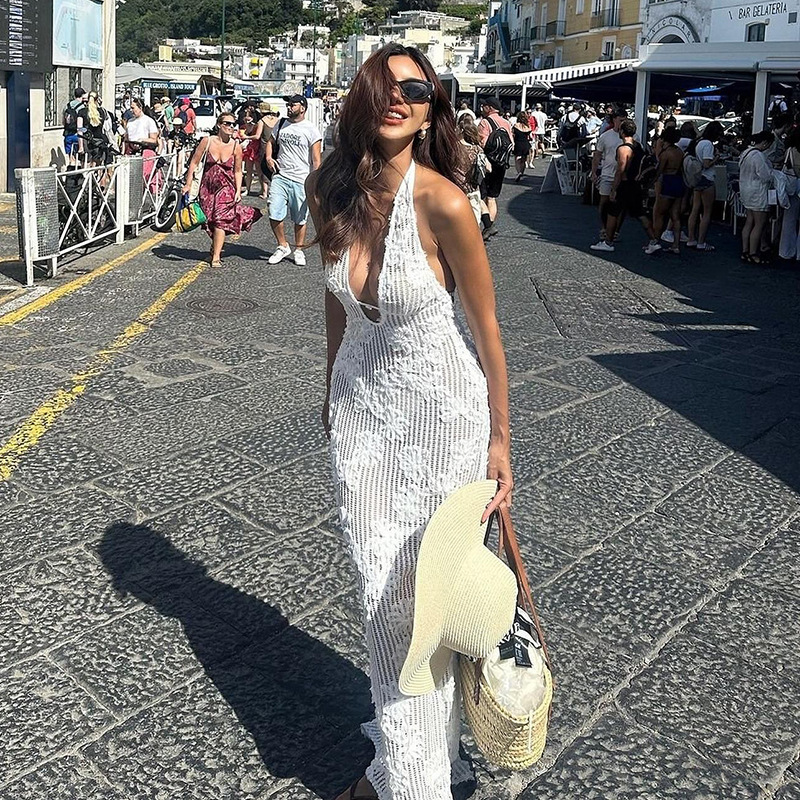 Women's Strapless Mermaid Dress 2025 Summer New European Style Jacquard Beach Dress