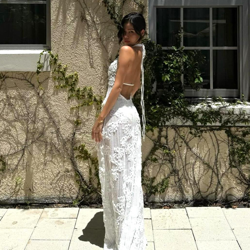 Women's Strapless Mermaid Dress 2025 Summer New European Style Jacquard Beach Dress