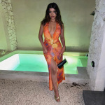 Women's Sunrise Ombre Maxi Dress Colorful Gradient Chiffon Halter Neck V-Neck Ruffle Slit Dress