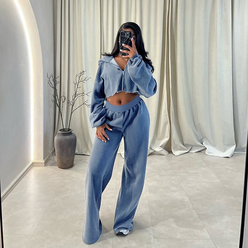 Women's Sweatshirt Set Fall 2025 New Distressed Hem Hoodie and Jogger Pants 2-Piece