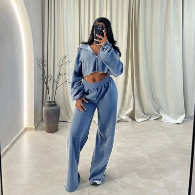 Women's Sweatshirt Set Fall 2025 New Distressed Hem Hoodie and Jogger Pants 2-Piece 02