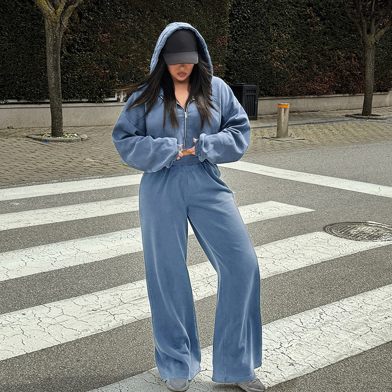 Women's Sweatshirt Set Fall 2025 New Distressed Hem Hoodie and Jogger Pants 2-Piece