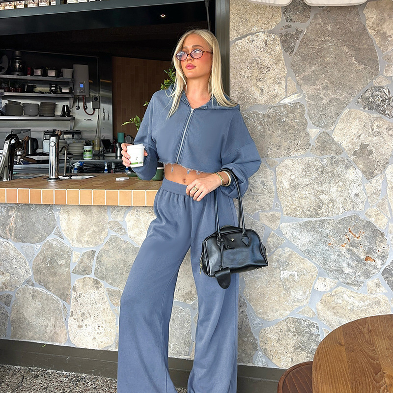 Women's Sweatshirt Set Fall 2025 New Distressed Hem Hoodie and Jogger Pants 2-Piece