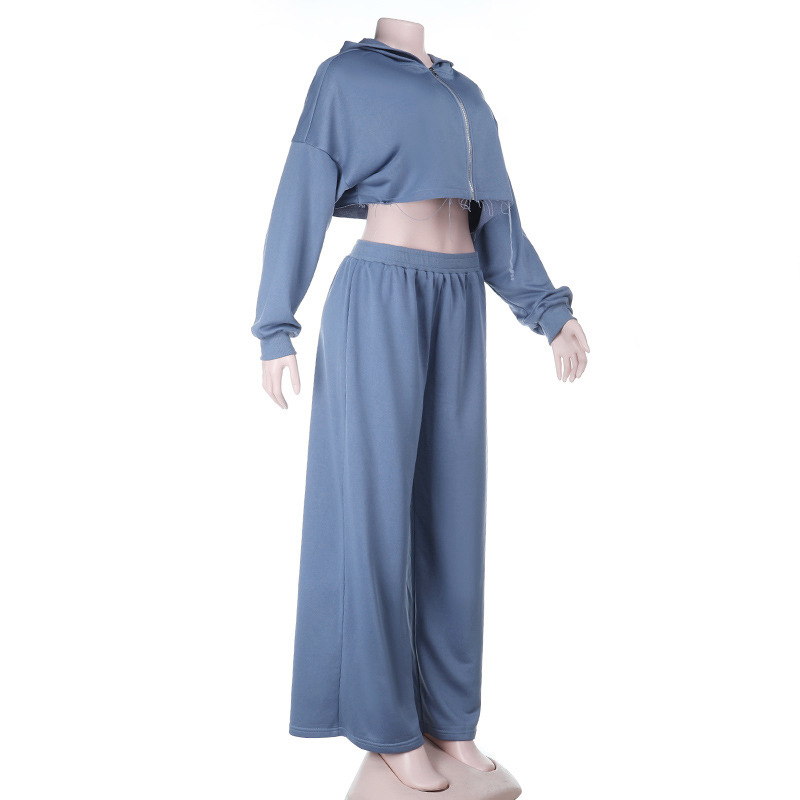 Women's Sweatshirt Set Fall 2025 New Distressed Hem Hoodie and Jogger Pants 2-Piece