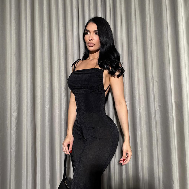 Backless Ruched Strapless Jumpsuit for Women