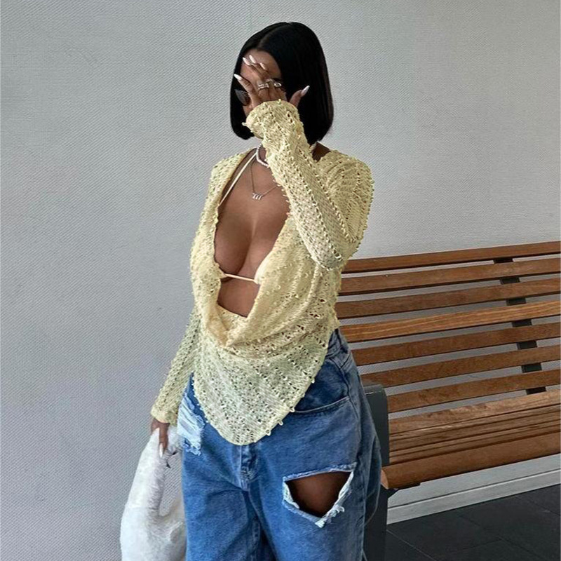 Edgy Halter Neck Long Sleeve Top for Women