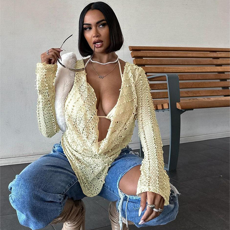 Edgy Halter Neck Long Sleeve Top for Women