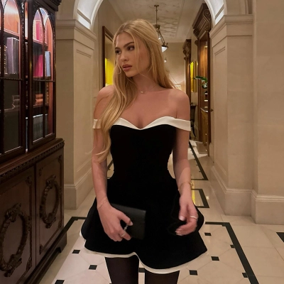Elegant Off-Shoulder Color-Block Mini Dress 02