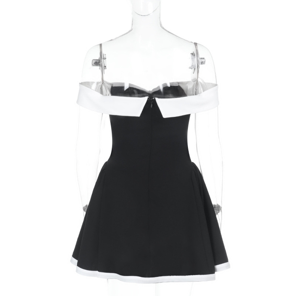 Elegant Off-Shoulder Color-Block Mini Dress