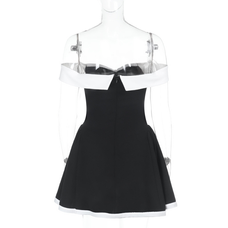 Elegant Off-Shoulder Color-Block Mini Dress