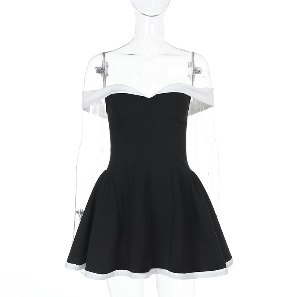 Elegant Off-Shoulder Color-Block Mini Dress