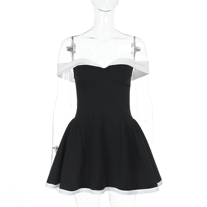Elegant Off-Shoulder Color-Block Mini Dress