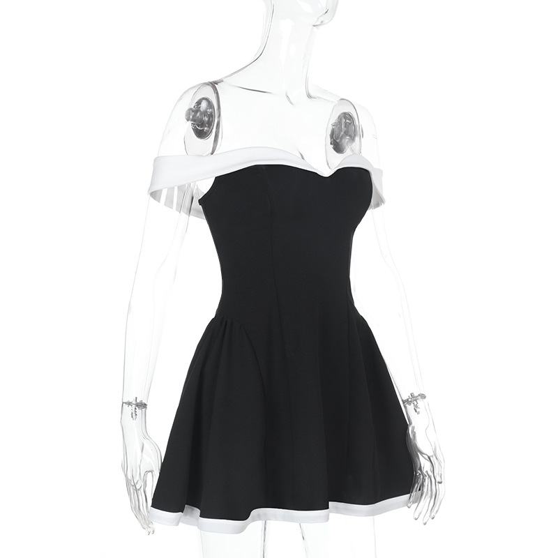 Elegant Off-Shoulder Color-Block Mini Dress