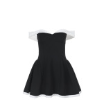 Elegant Off-Shoulder Color-Block Mini Dress