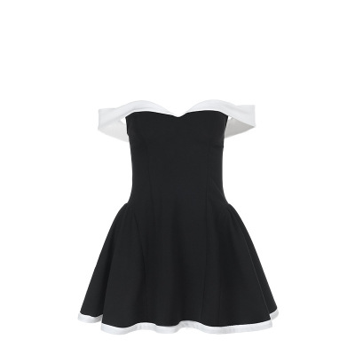 Elegant Off-Shoulder Color-Block Mini Dress 01
