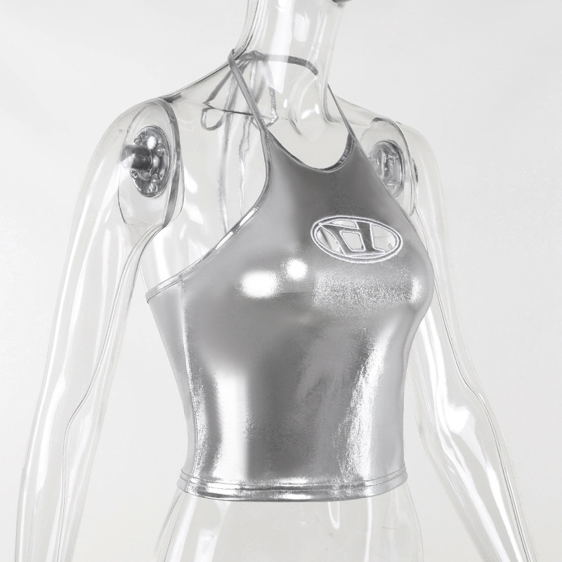 Knit Cropped Halter Top for Women – See-Through Lace Knit