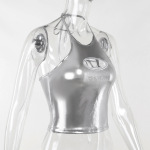 Knit Cropped Halter Top for Women – See-Through Lace Knit