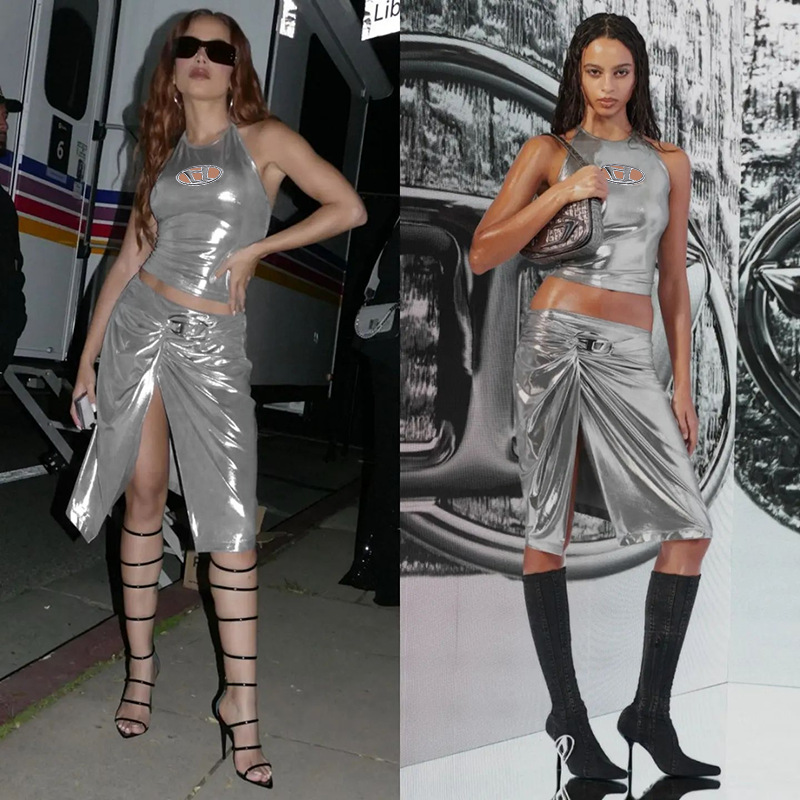 Knit Cropped Halter Top for Women – See-Through Lace Knit