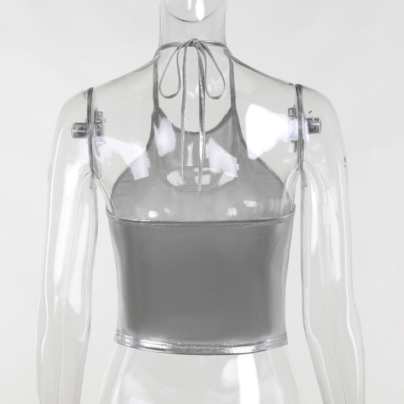 Knit Cropped Halter Top for Women – See-Through Lace Knit