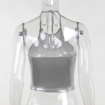 Knit Cropped Halter Top for Women – See-Through Lace Knit