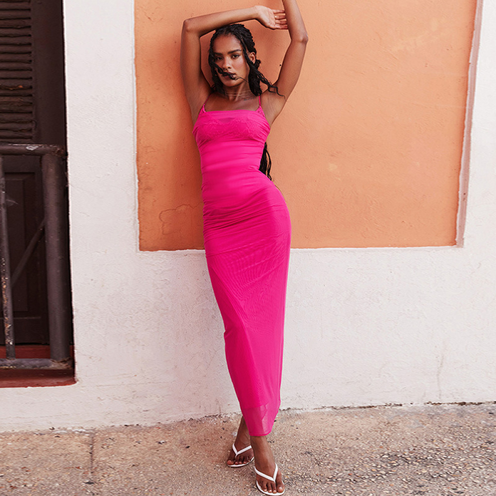 Lace Mesh Halter Long Dress for Women