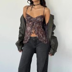Printed Ruffle Halter Crop Top for Women