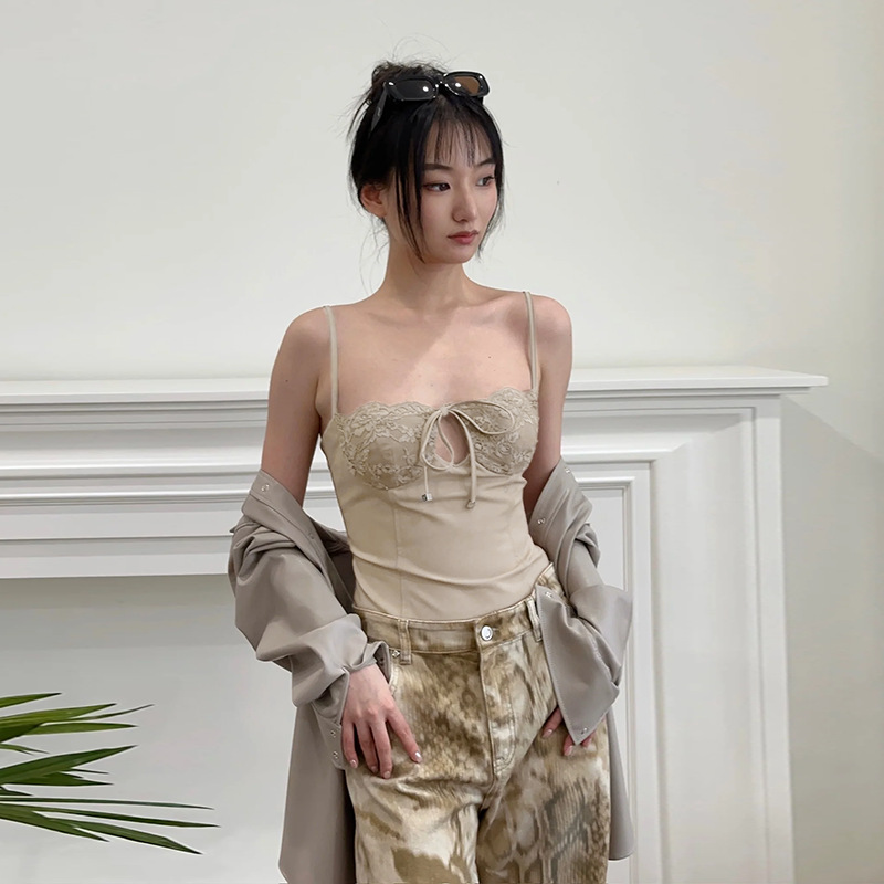 Ruched Halter Bralette with Side Tie Sexy Lace-Trimmed Crop Top 