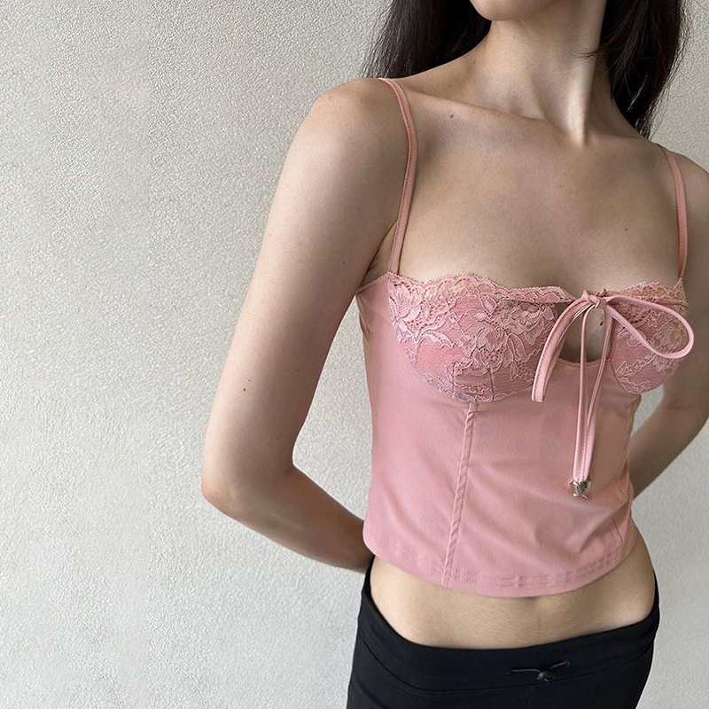 Ruched Halter Bralette with Side Tie Sexy Lace-Trimmed Crop Top 