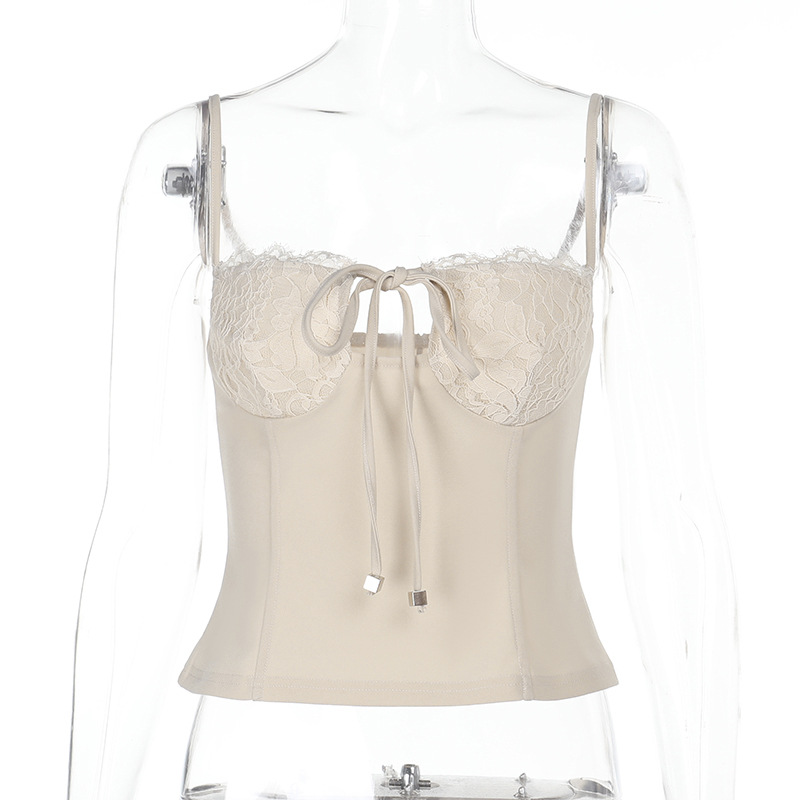 Ruched Halter Bralette with Side Tie Sexy Lace-Trimmed Crop Top 