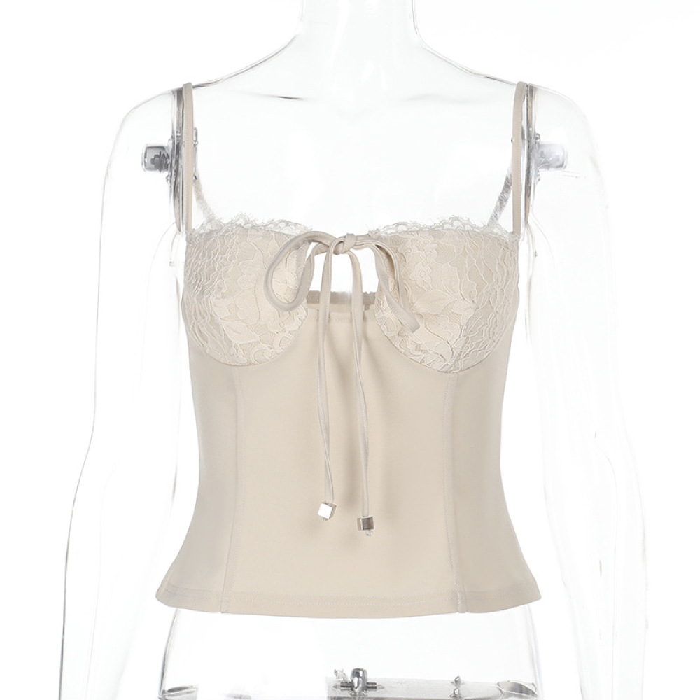 Ruched Halter Bralette with Side Tie Sexy Lace-Trimmed Crop Top 