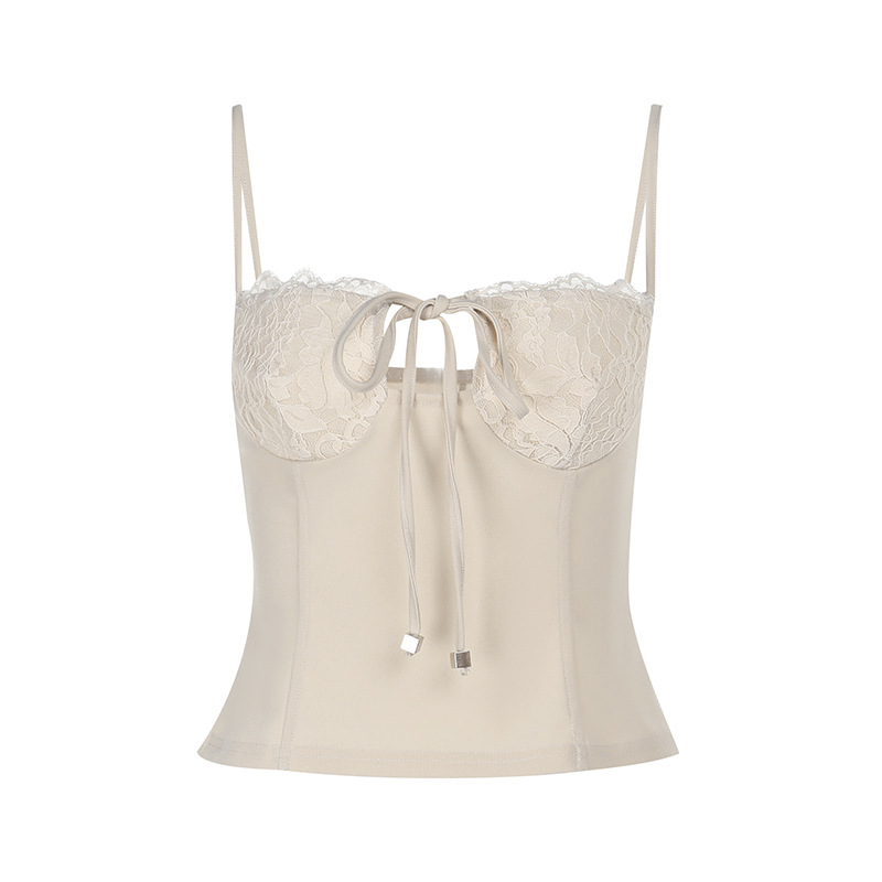 Ruched Halter Bralette with Side Tie Sexy Lace-Trimmed Crop Top 